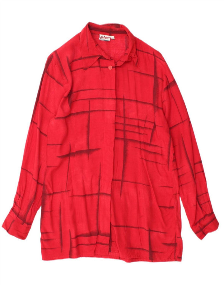 VINTAGE Womens Longline Shirt Blouse EU 38 Medium Red Geometric Viscose