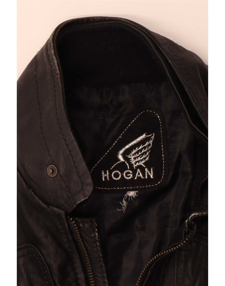 Hogan Womens Leather Biker Jacket UK 12 Medium Black