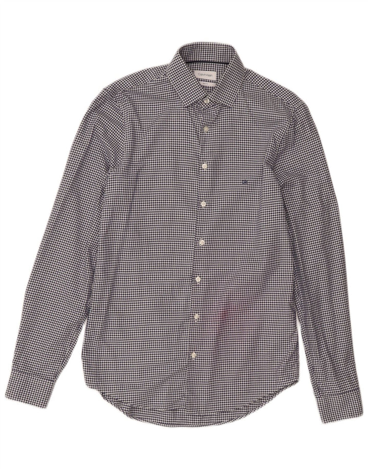 Calvin Klein Mens Shirt Size 38 15 Medium Navy Blue Houndstooth Designer