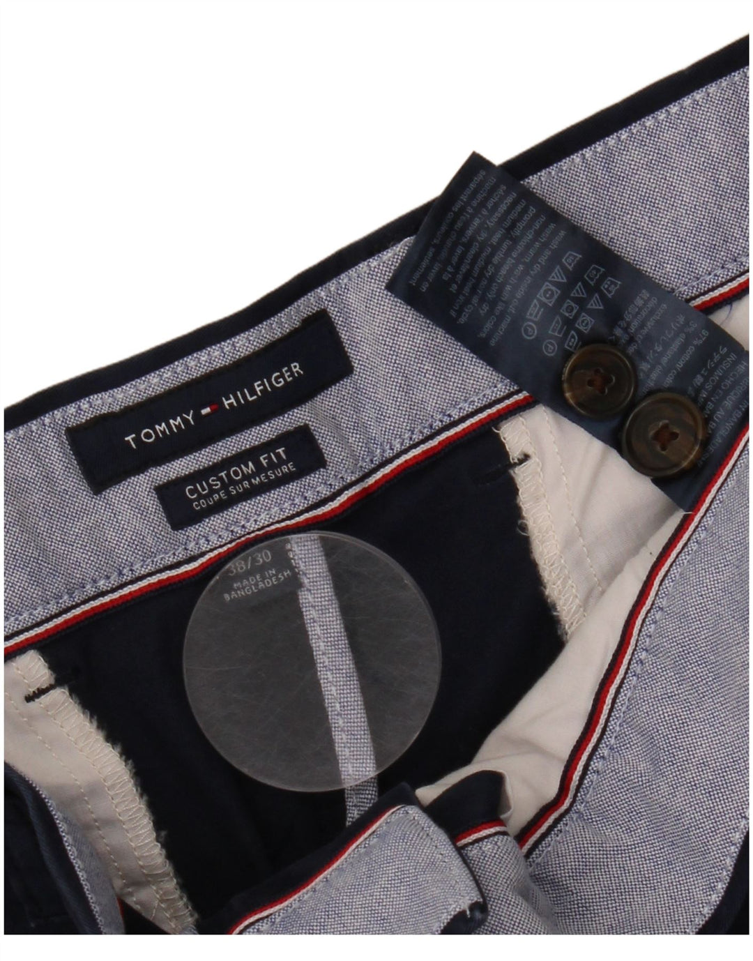 TOMMY HILFIGER Mens Custom Fit Chino Trousers W38 L30 Navy Blue Cotton