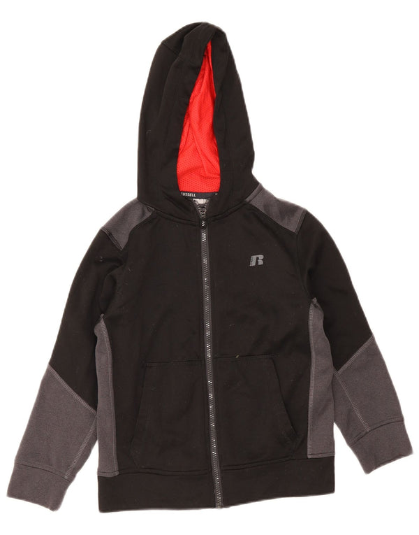 Russell Athletic Boys Zip Hoodie Sweater 6-7 Years Small Black Colourblock