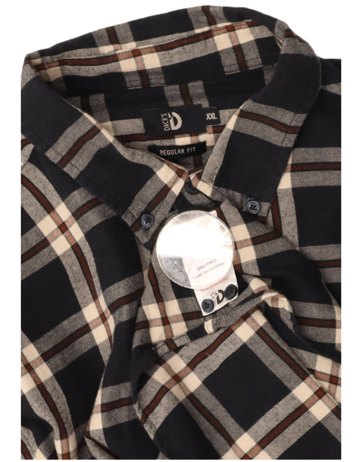 DAKS Mens Regular Fit Flannel Shirt 2XL Navy Blue Check Cotton