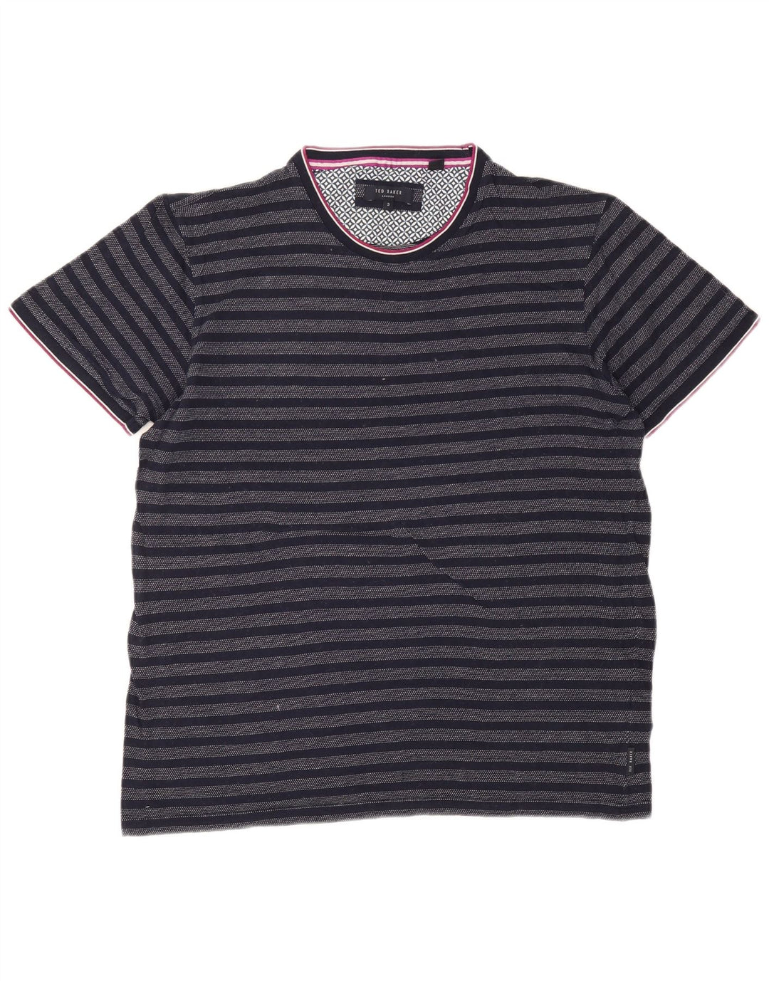 Ted Baker Mens T-Shirt Top Size 3 Medium Navy Blue Striped Cotton