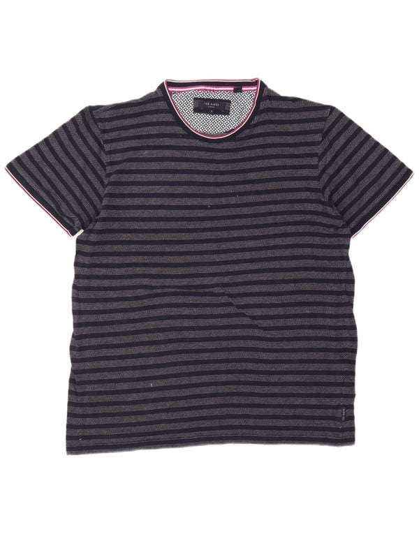 Ted Baker Mens T-Shirt Top Size 3 Medium Navy Blue Striped Cotton