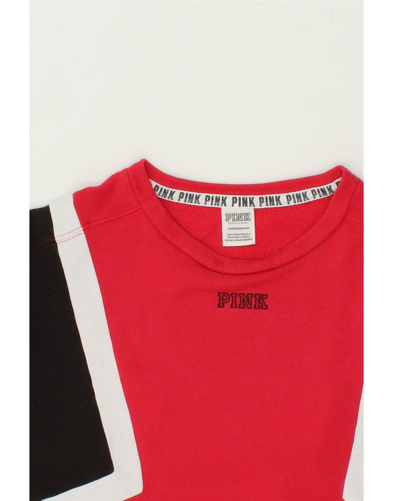 VICTORIAS SECRET Womens Pink Sweatshirt Jumper XS Red Colourblock Cotton Vintage Victorias Secret and Second-Hand Victorias Secret from Messina Hembry 