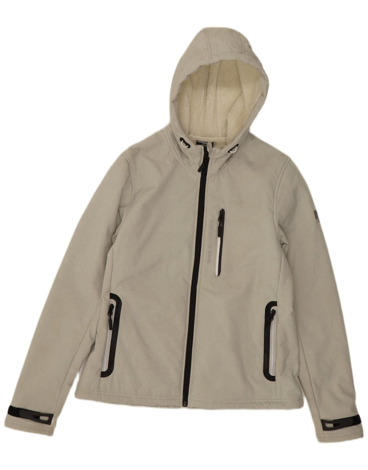 Superdry Womens Hooded Sherpa Jacket UK 12 Medium Grey Polyester