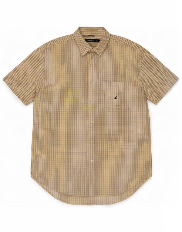 Nautica Mens Short Sleeve Shirt Large Yellow Check Cotton