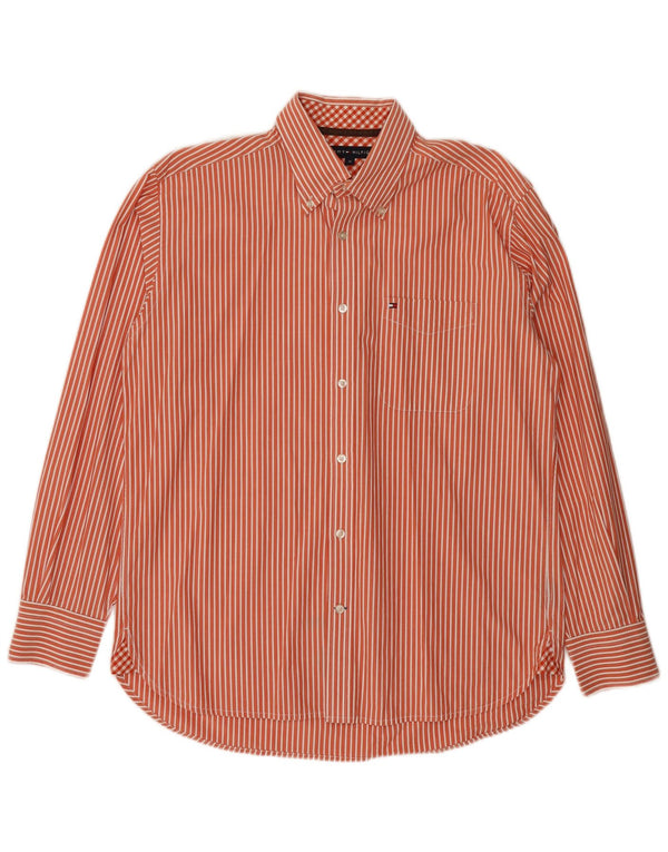 Tommy Hilfiger Mens Shirt Medium Orange Pinstripe Cotton