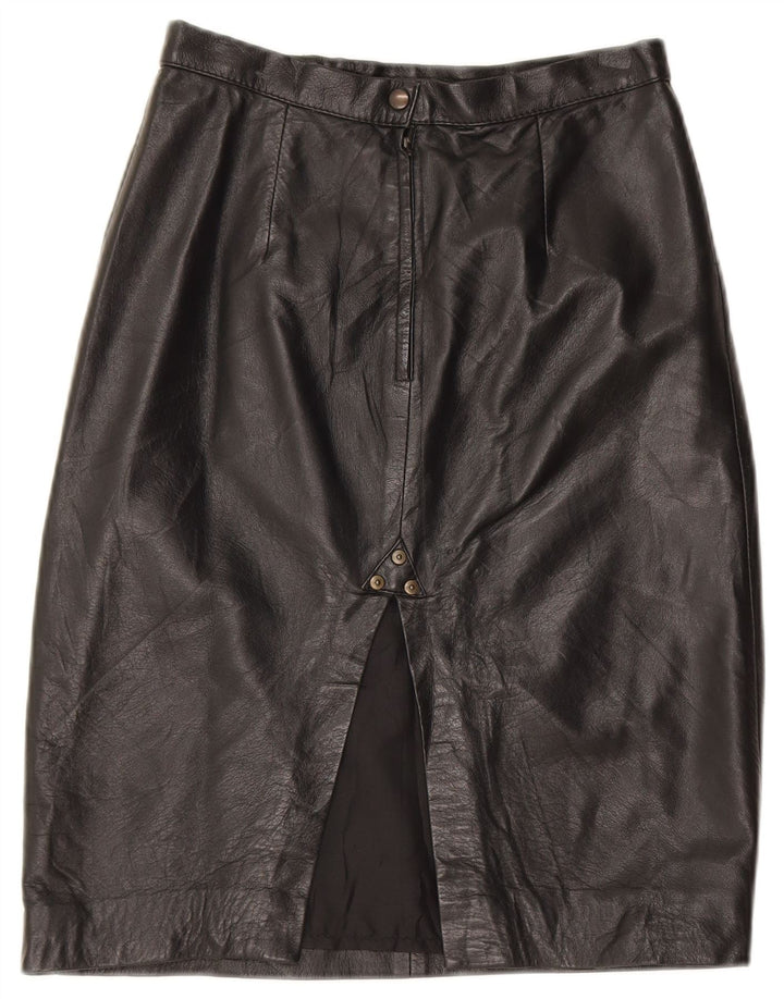 Vintage Womens High Waist Leather Skirt IT 42 Medium W28 Black