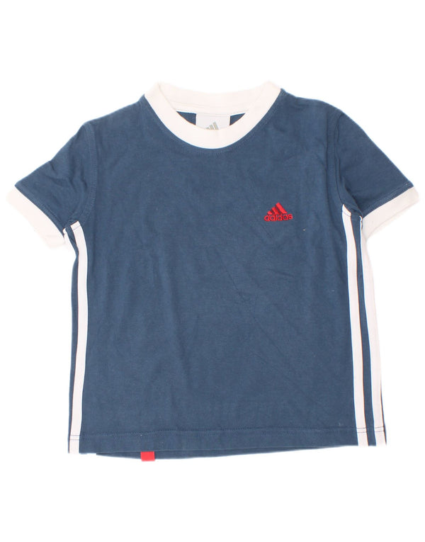 Adidas Boys T-Shirt Top 4-5 Years Blue Colourblock Cotton