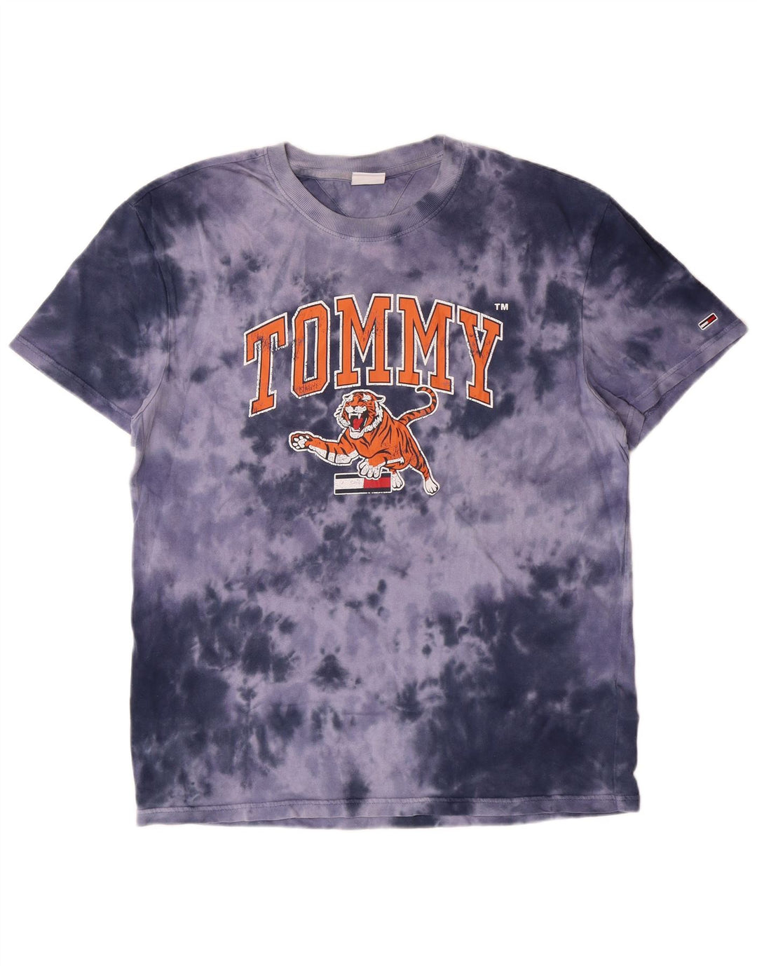 TOMMY HILFIGER Mens Graphic T-Shirt Top Large Blue Tie Dye Cotton
