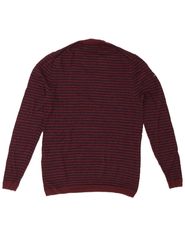 SUPERDRY Womens Crew Neck Jumper Sweater UK 14 Large Burgundy Striped