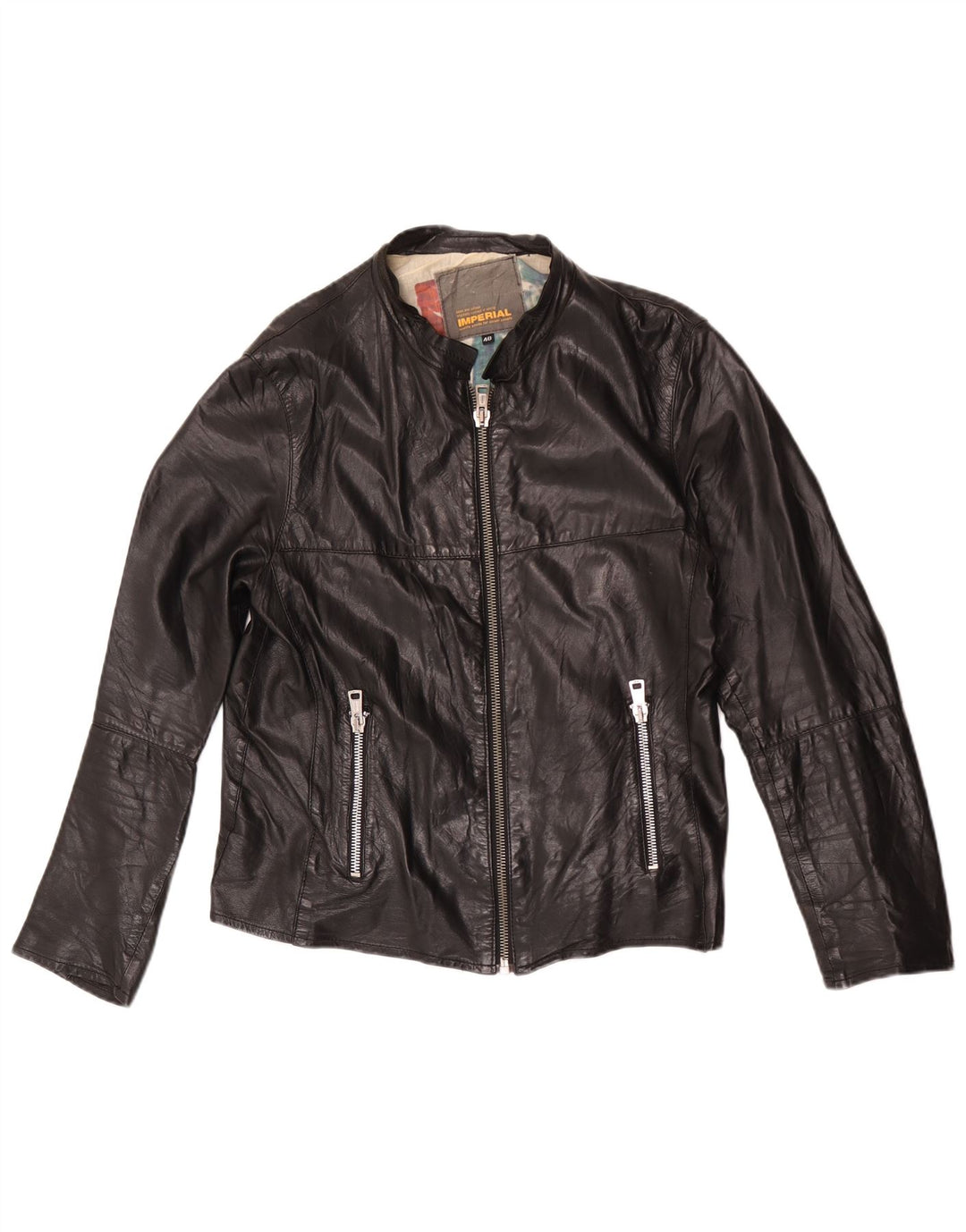 Imperial Womens Biker Leather Jacket IT 48 XL Black