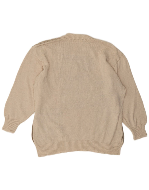 Vintage Womens Crew Neck Jumper Sweater EU 42 Large Beige Patchwork