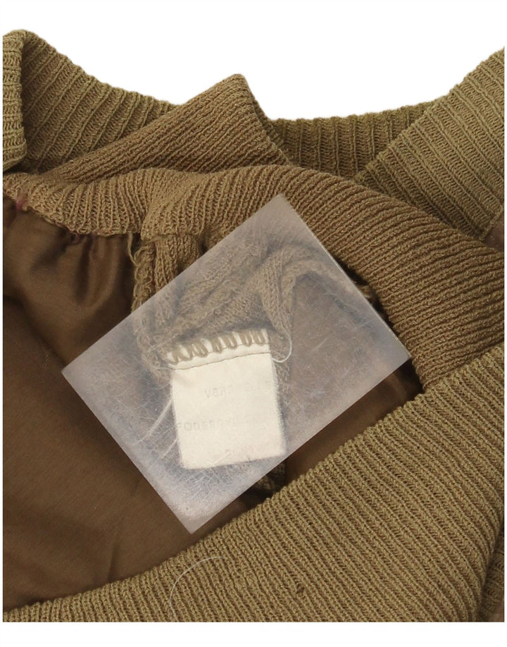 Vintage Mens Suede Bomber Jacket UK 38 Medium Khaki Colourblock Leather