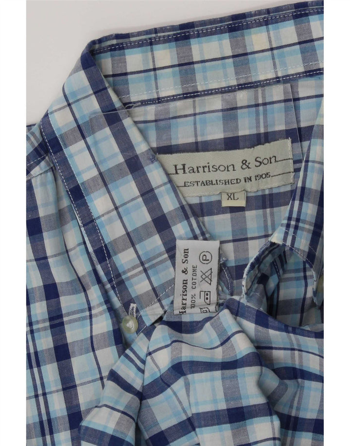 Harrison & Son Mens Short Sleeve Shirt XL Blue Check Cotton