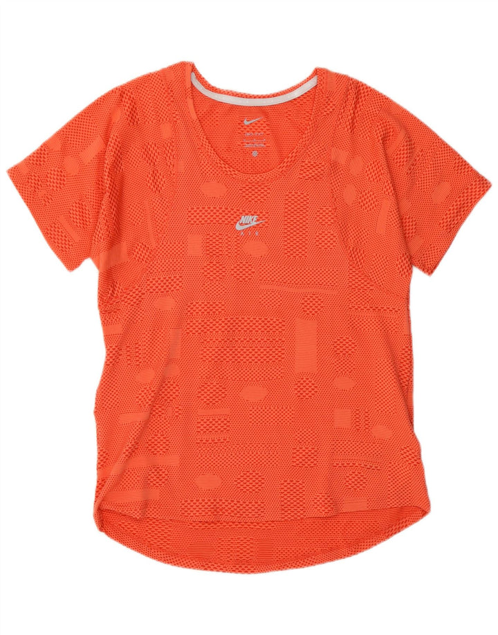 Nike Womens Dri Fit T-Shirt Top UK 12 Medium Orange Geometric Polyester
