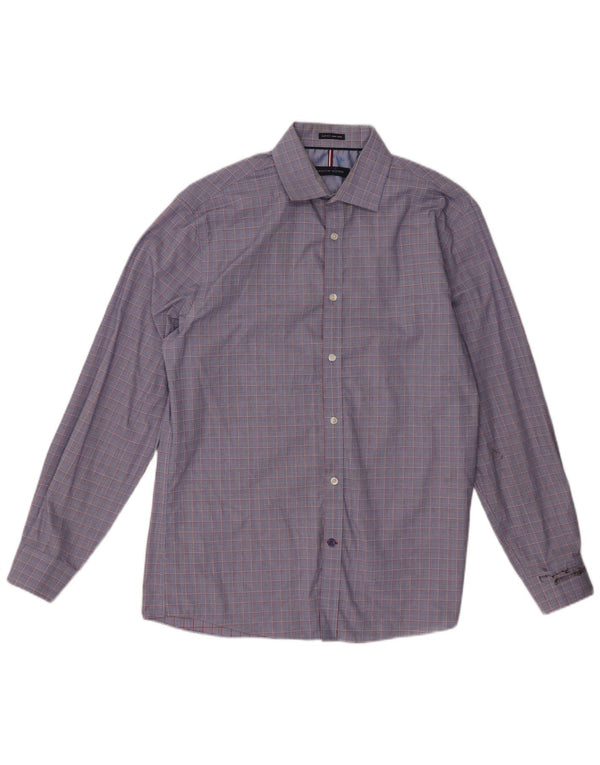 Tommy Hilfiger Mens Slim Fit Shirt Size 15 1/2 Medium Blue Check Cotton