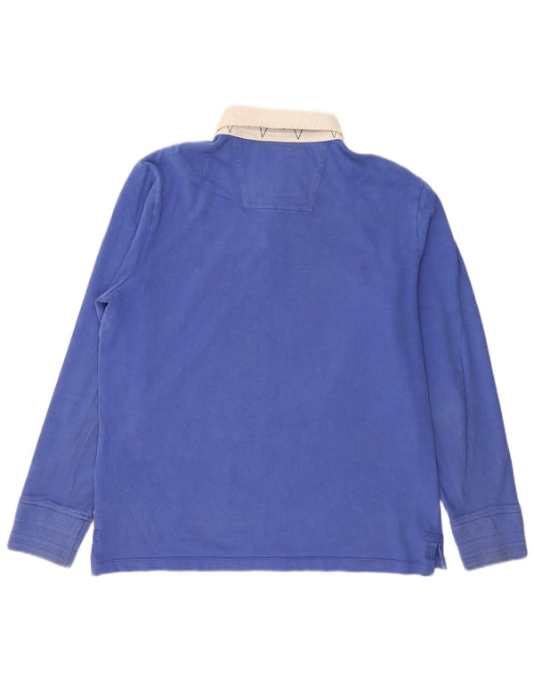 Crew Clothing Mens Long Sleeve Rugby Polo Shirt Large Blue Striped Cotton