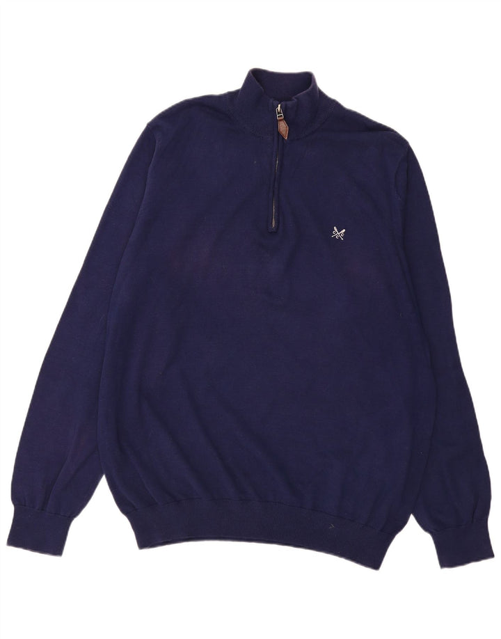 CREW CLOTHING Mens Zip Neck Jumper Sweater 3XL Navy Blue Cotton