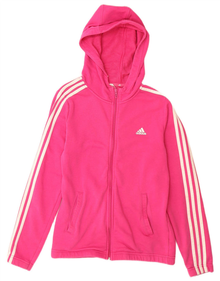 ADIDAS Girls Zip Hoodie Sweater 14-15 Years Pink Cotton