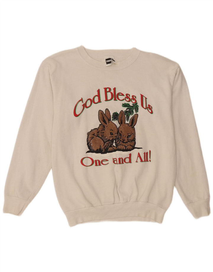 TULTEX Womens Graphic Sweatshirt Jumper UK 16 Large White Cotton