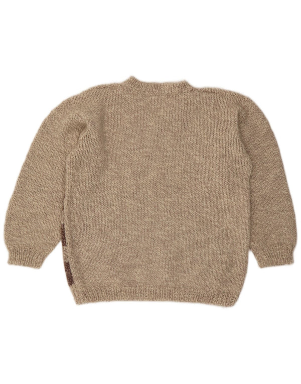 VINTAGE Womens V-Neck Jumper Sweater UK 16 Large Beige Colourblock