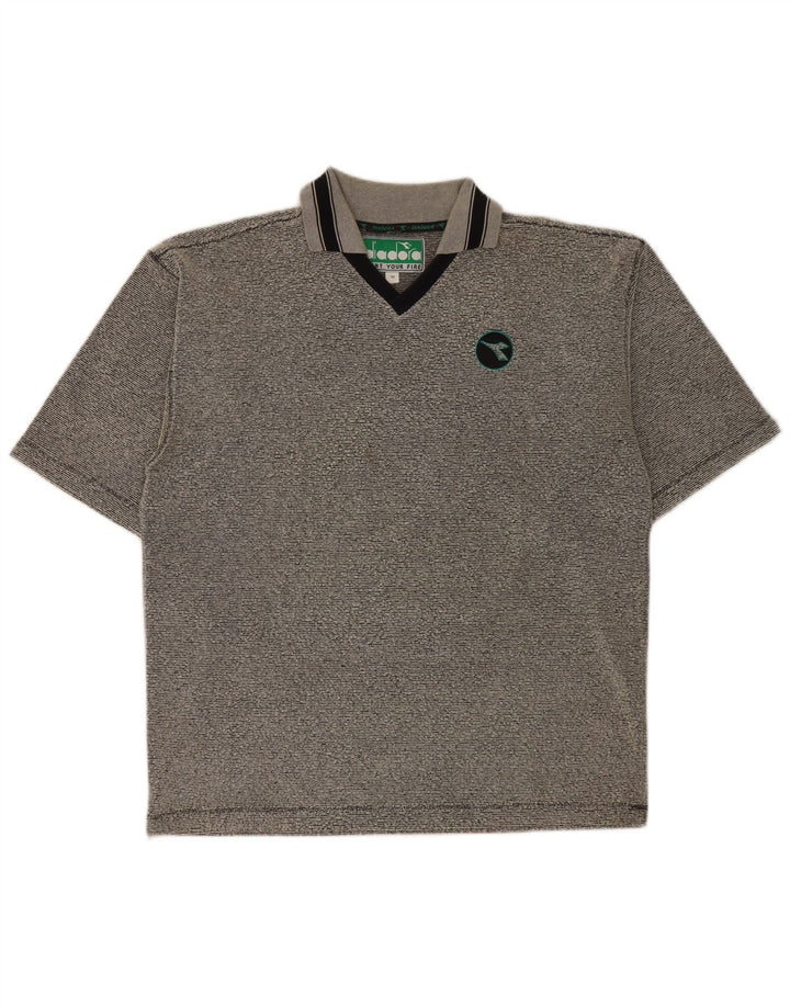 Diadora Mens Polo Shirt Medium Grey Striped Polyester