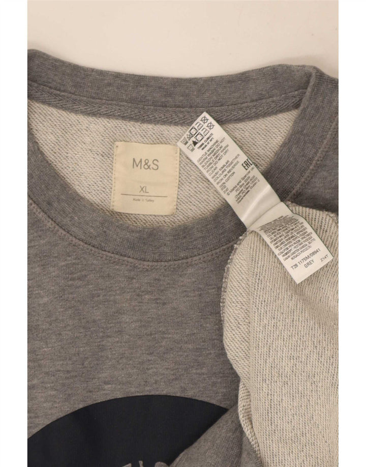 Marks & Spencer Mens Graphic Sweatshirt Jumper XL Grey Cotton