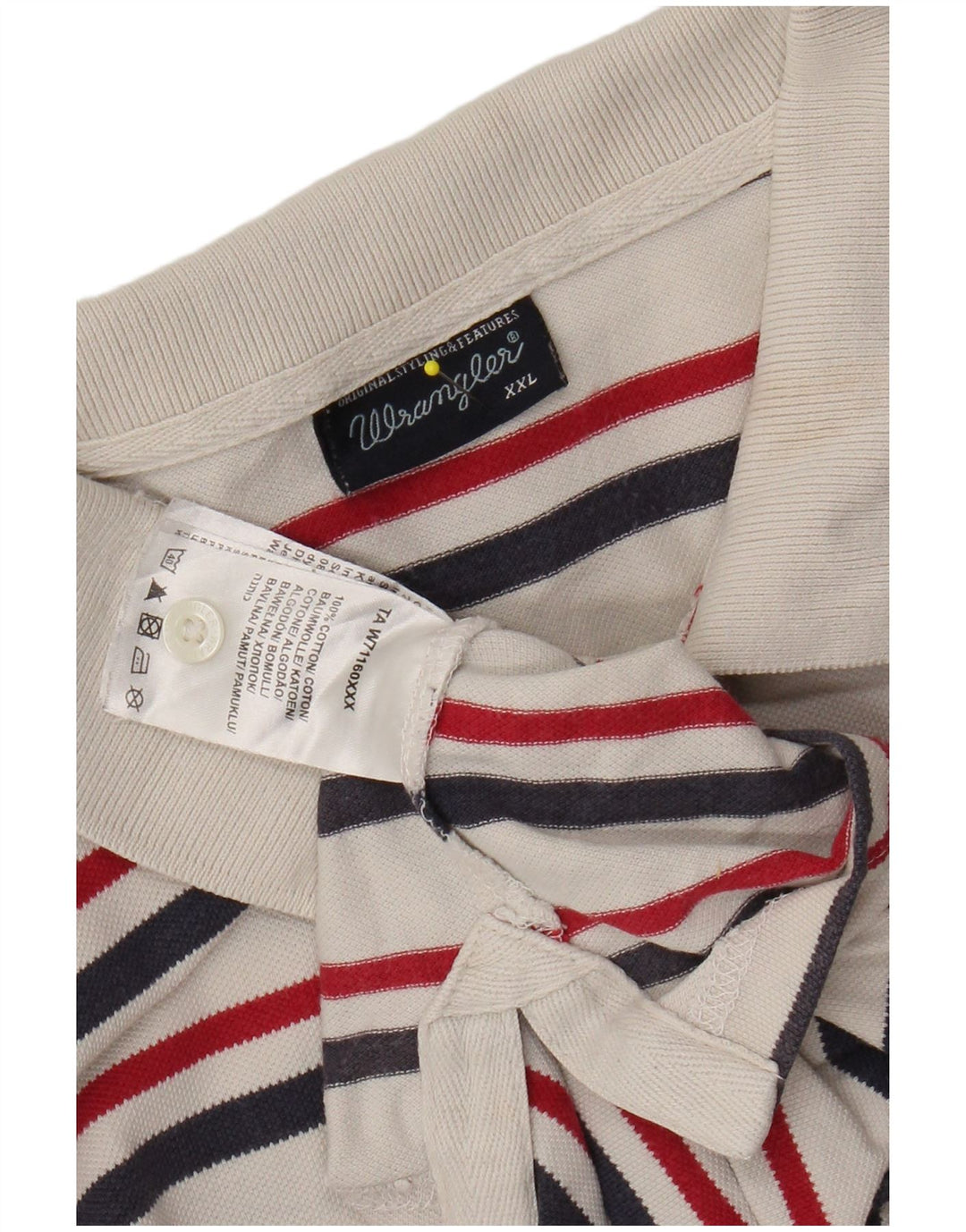 WRANGLER Boys Polo Shirt 15-16 Years 2XL White Striped Cotton