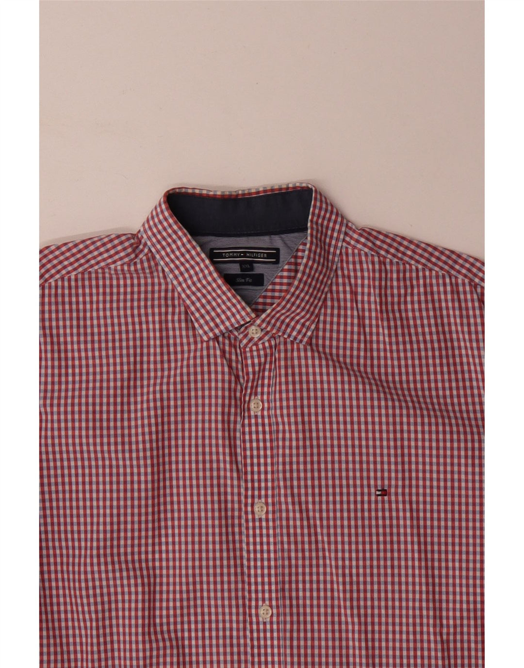 TOMMY HILFIGER Mens Slim Fit Shirt 2XL Red Gingham Cotton
