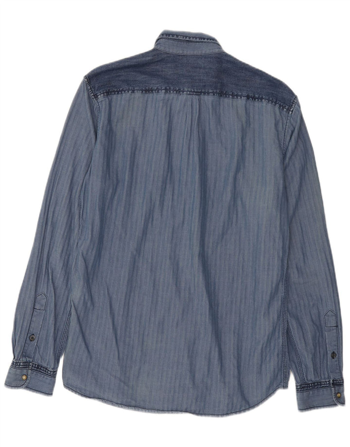 Diesel Mens Shirt Large Navy Blue Herringbone Cotton