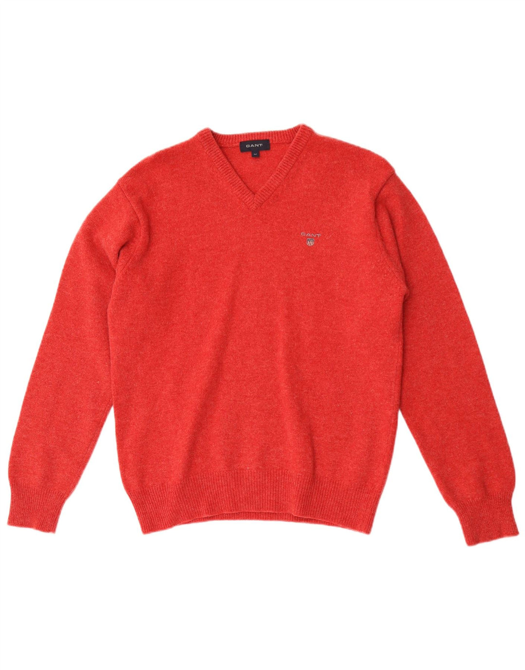 Gant Mens V-Neck Jumper Sweater Medium Red Wool