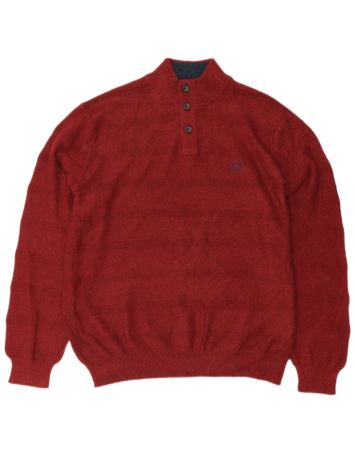 CHAPS Mens Button Neck Jumper Sweater 2XL Burgundy Cotton