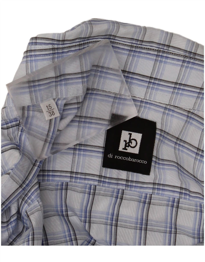 Roccobarocco Mens Shirt Size 15 38 Medium Blue Check