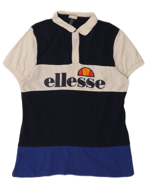 ELLESSE Mens Graphic Polo Shirt Medium Multicoloured Colourblock Cotton
