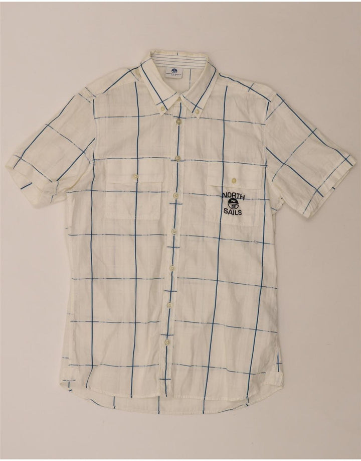 NORTH SAILS Mens Graphic Short Sleeve Shirt Large White Check Cotton