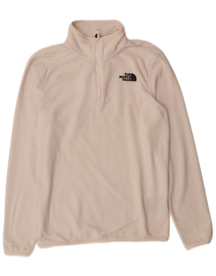 THE NORTH FACE Mens Zip Neck Fleece Jumper Small White Polyester