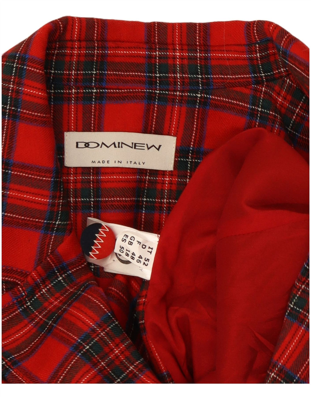 Dominew Womens 3/4 Sleeve 3 Button Blazer Jacket UK 18 XL Red Plaid Wool