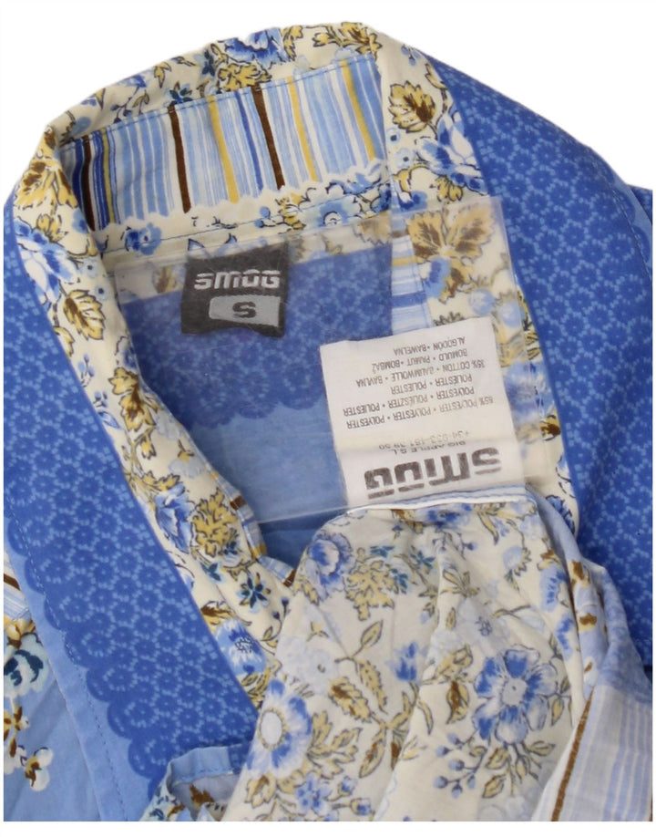 SMOG Mens Shirt Small Blue Floral Polyester
