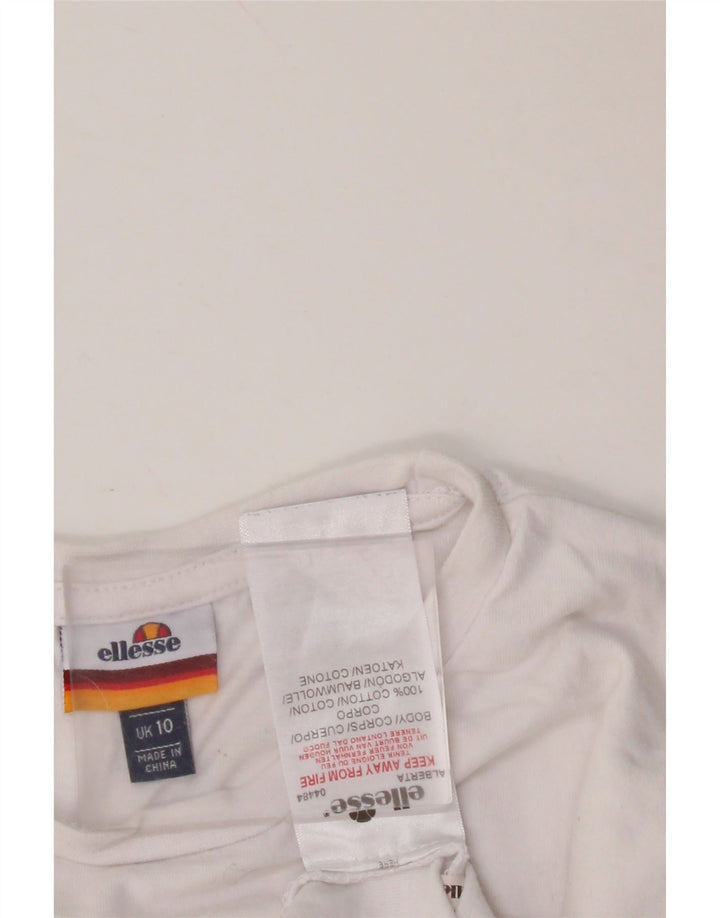 ELLESSE Womens Crop Graphic T-Shirt Top UK 10 Small White Cotton