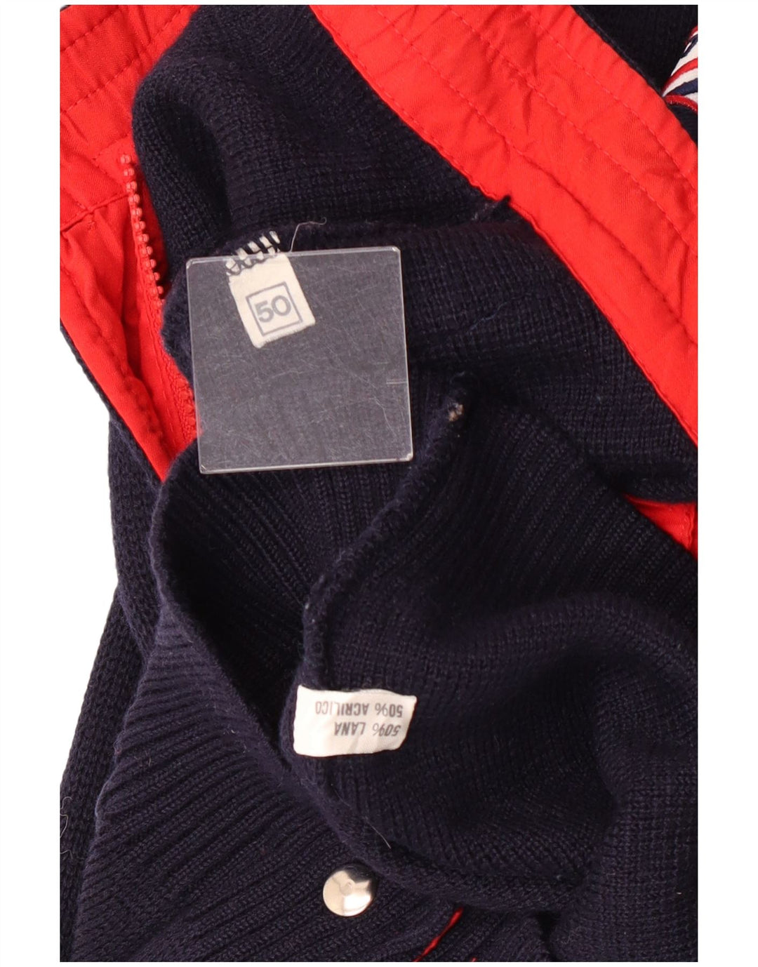 Vintage Mens Cardigan Sweater IT 50 Medium Navy Blue Colourblock Wool