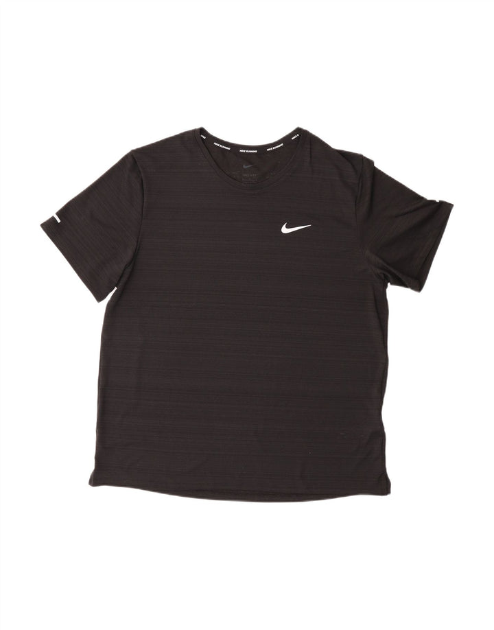 NIKE Mens Dri Fit T-Shirt Top Large Black Striped Polyester