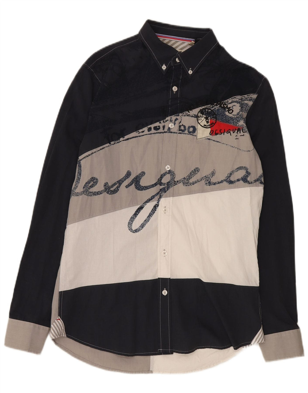 Desigual Mens Graphic Shirt Large Multicoloured Colourblock Cotton