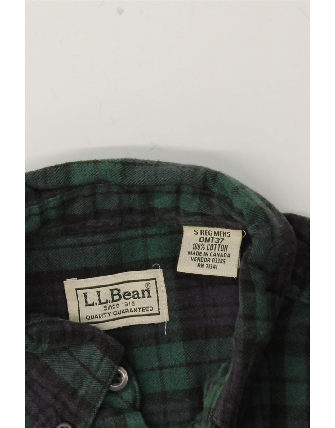 L.L.BEAN Mens Flannel Shirt Small Green Check Cotton