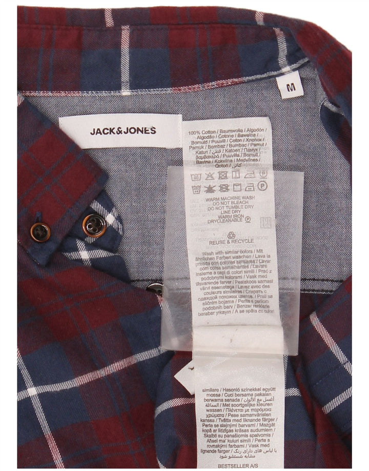 JACK & JONES Mens Flannel Shirt Medium Burgundy Check Cotton