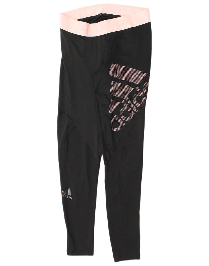 Adidas Womens Graphic Leggings UK 12/14 Medium  Black Colourblock Polyester
