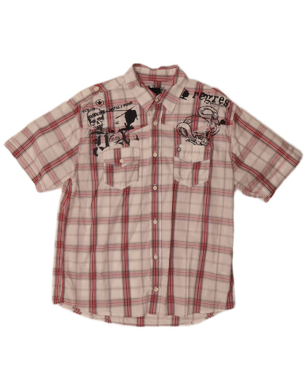 Blend Mens Graphic Short Sleeve Shirt XL Red Check Cotton