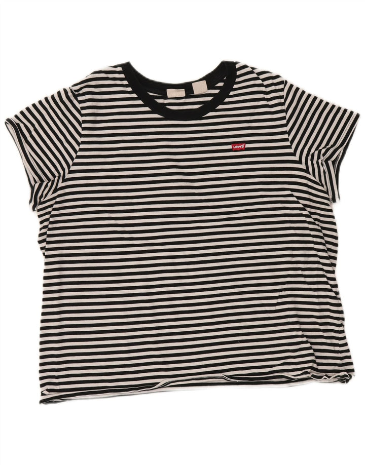 LEVI'S Womens T-Shirt Top UK 18 XL Black Striped Cotton