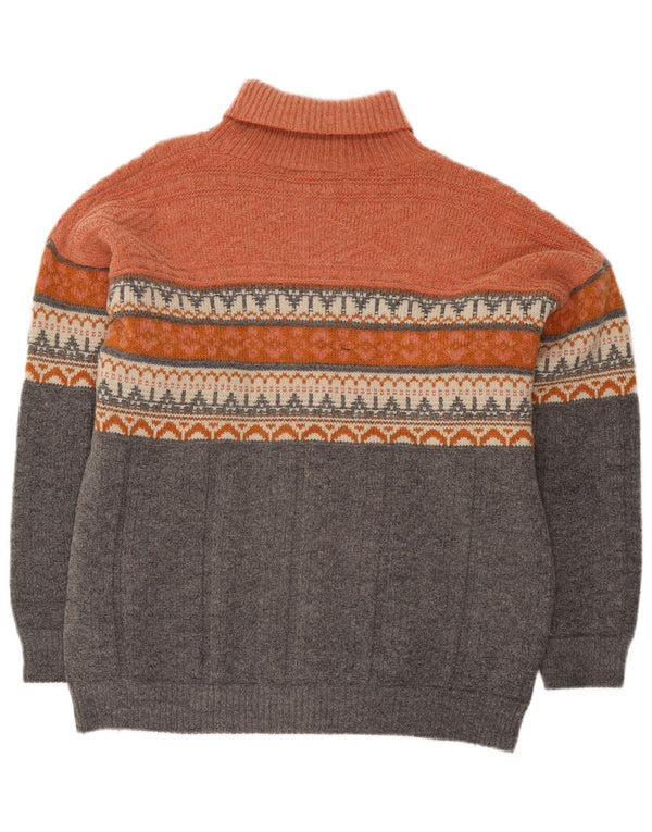 Vintage Mens Roll Neck Jumper Sweater Large Orange Fair Isle